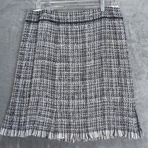 Etcetera Black & White Woven Skirt Women's‎ Size 12 Fringe Hemline Academia